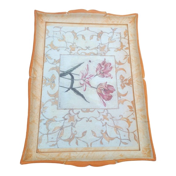 Vtg Wood Italian Floral Serving Tray Artist Signed Shelley Hely Platter Antique - Picture 4 of 16